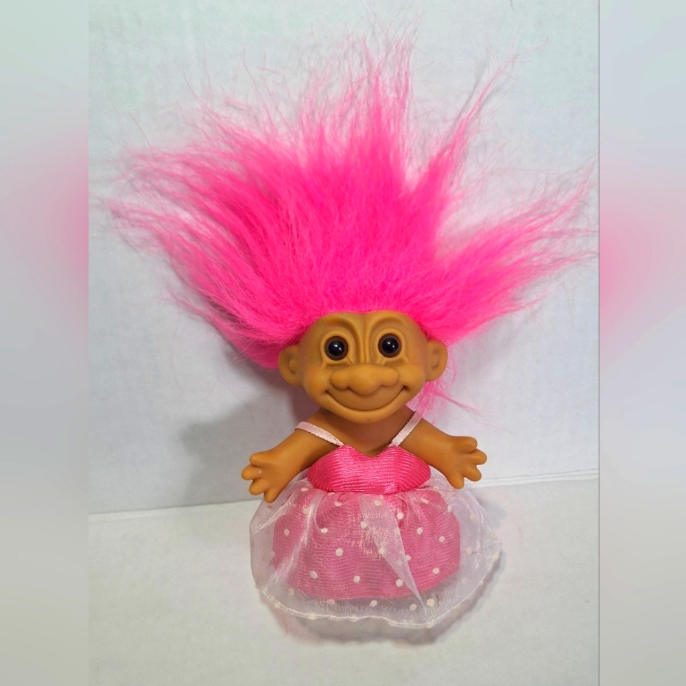 Russ 5 Inch Troll Doll 1980's Original Neon Pink Lady In Evening Attire Rare?